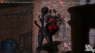 Spiderman's web gets tangled in horny🥵 orgies as four horny🥵 chicks suck😜 his cock🍆