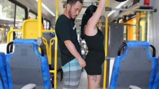 Bus fap session: dude jerks off on unsuspecting girl's booty and dress