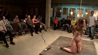 Busty one in a public strap-on fuck