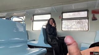 Train handjob leads to stranger oral😜 - public cumshot