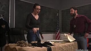 Detective roughly bangs office secretary
