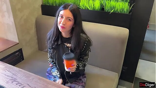 Brunette babe in miniskirt gets rough outdoor anal