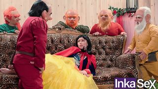 Snow White wanders in the woods and has sex with the 7 dwarfs