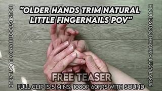 Senior Gentleman Trims Young Lover's Fingernails Up Close