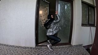A lot of cum on my shiny down-jacket from the gardener 270- preview