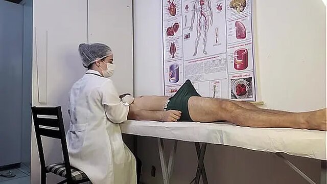 Latina nurse moans as large rod fills her mouth during rough exam