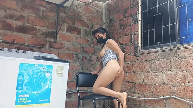 Sexy white girl neighbor shows off her big natural tits and curvy body