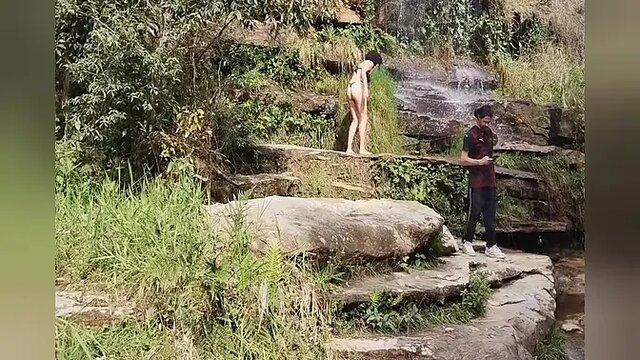 Tattooed Latina Trilha shows off big cock in public