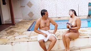 Maid at the pool with a big ass made me horny, I stopped to admire her and ate this hottie 