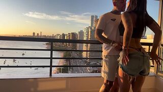 Foxy cowgirl rides under the sunset, hot and wild