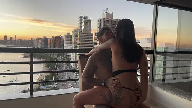 Sensual sunset cowgirl rides with perfect tits and bush