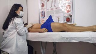 The dick got up in front of the nurse