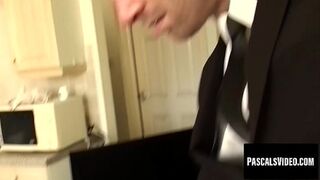 This dude is wearing a tuxedo —  and other than being sharply dressed he loves fucking submissive chicks