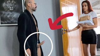 perverted grandpa receives delivery girl with her dick out!