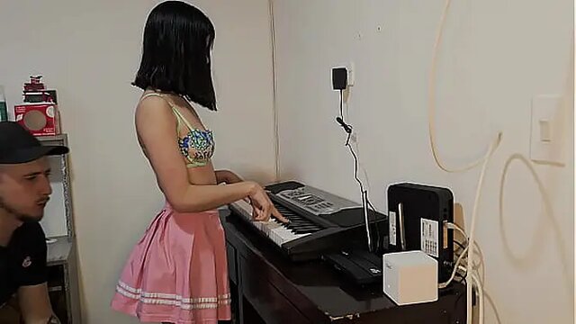 Petite secretary in pink skirt gets fucked hard at home