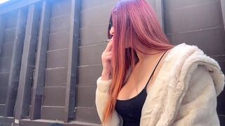 European Big tits Hot Milf Artemisia Love Solo Smoking Session outdoor
