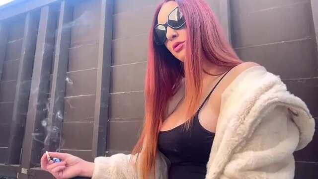 Hot Italian Milf Smokes and Shows Off huge Tits Outdoors