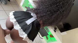 Busty Ebony Maid Gets Her White Boss to Cum Twice