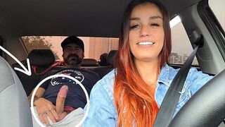 A promiscuous ride-share driver caught a passenger masturbating from behind and had sex with him without a condom!