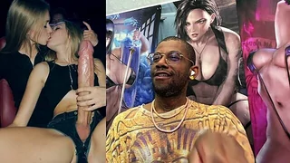 TranSlayte GF and cute blonde vixen share a kinky kiss while tiny brown